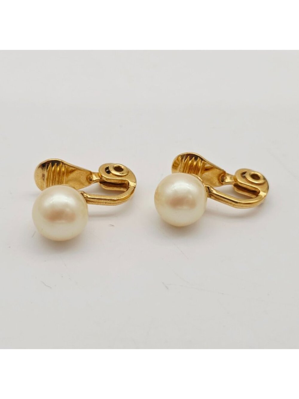Monet Gold-Tone Clip-On Earrings With Faux Pearl Accents 1/4"